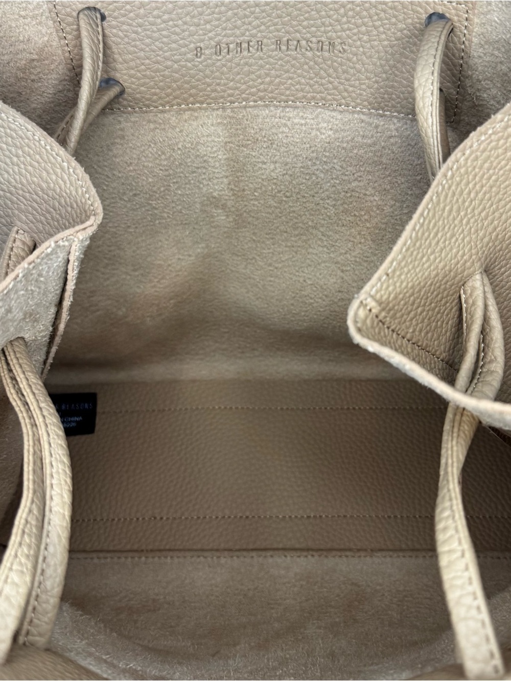 8 Other Reasons Beige Pebbled Faux Leather Tote Bag Minimalist Shoulder Purse - Picture 4 of 13